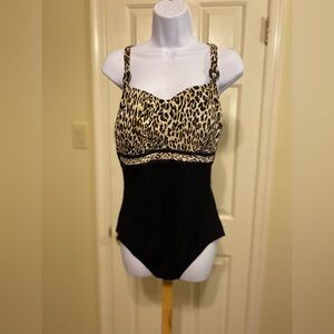 PROFILE Leopard Print and Black Women's One Piece Swim Suit, Size: 14